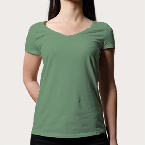 Women V Neck Half Sleeves Green Apple image
